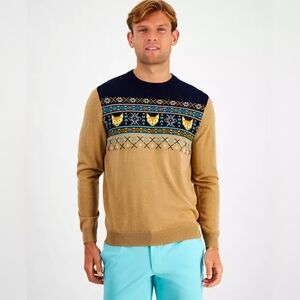 Club Room Men’s Tan and Black Fox-Pattern Crewneck Sweater